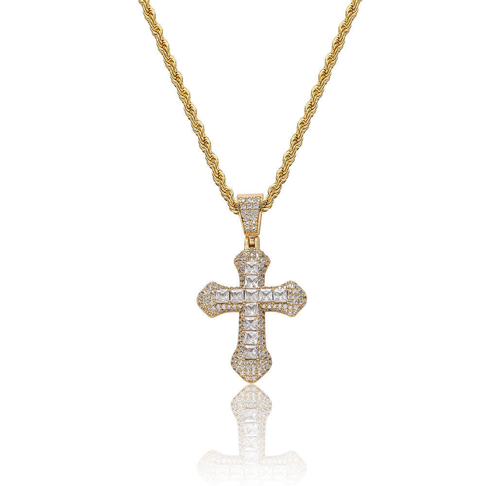 Iced Out Colorful Cross Necklace