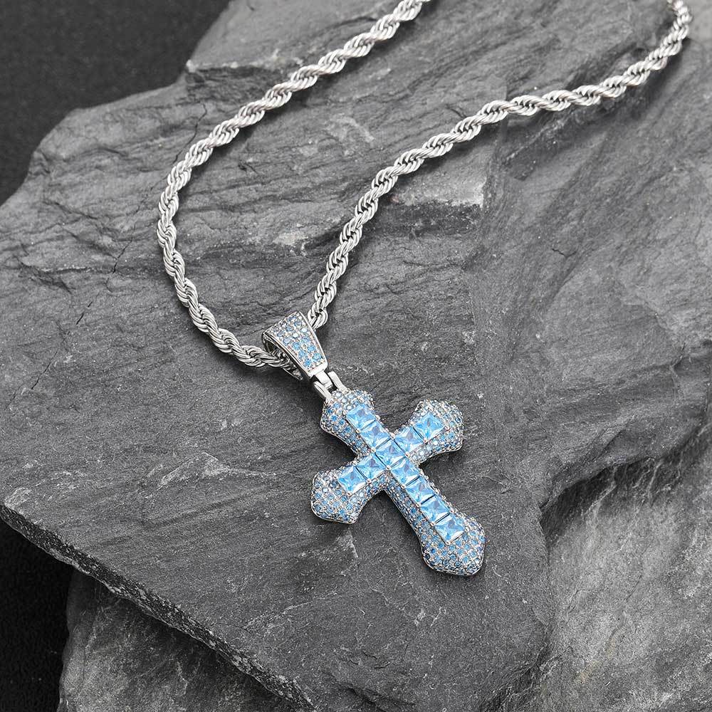 Iced Out Colorful Cross Necklace