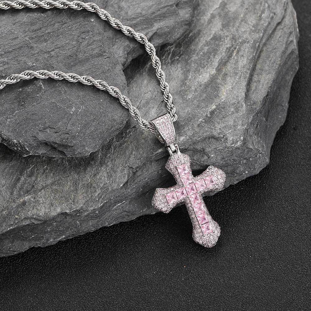 Iced Out Colorful Cross Necklace
