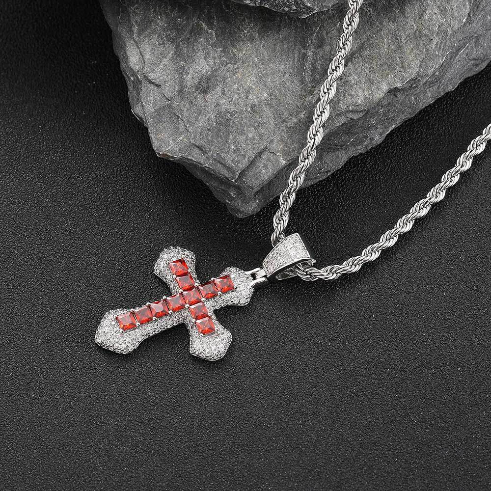 Iced Out Colorful Cross Necklace
