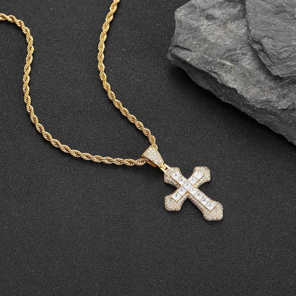 Iced Out Colorful Cross Necklace