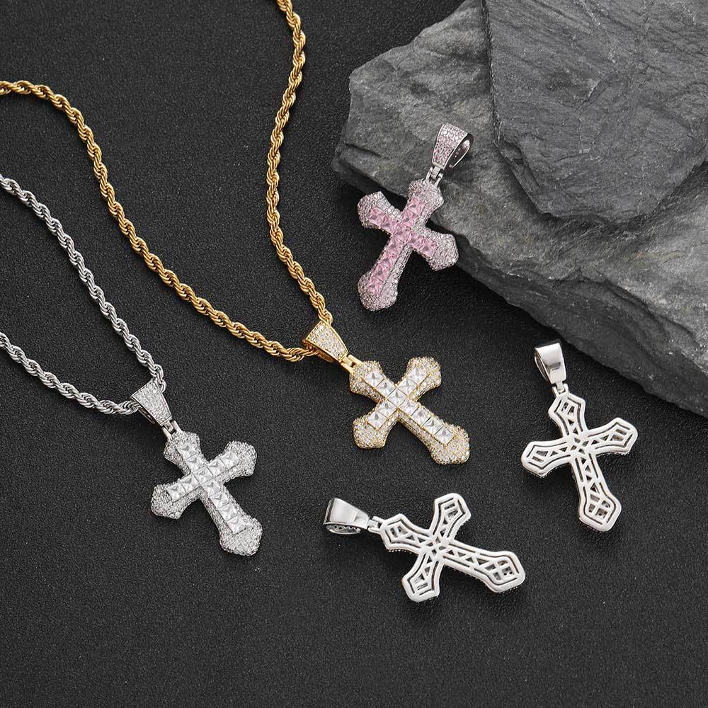 Iced Out Colorful Cross Necklace