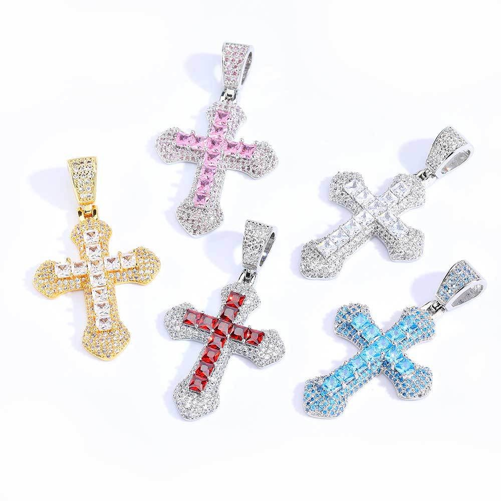 Iced Out Colorful Cross Necklace