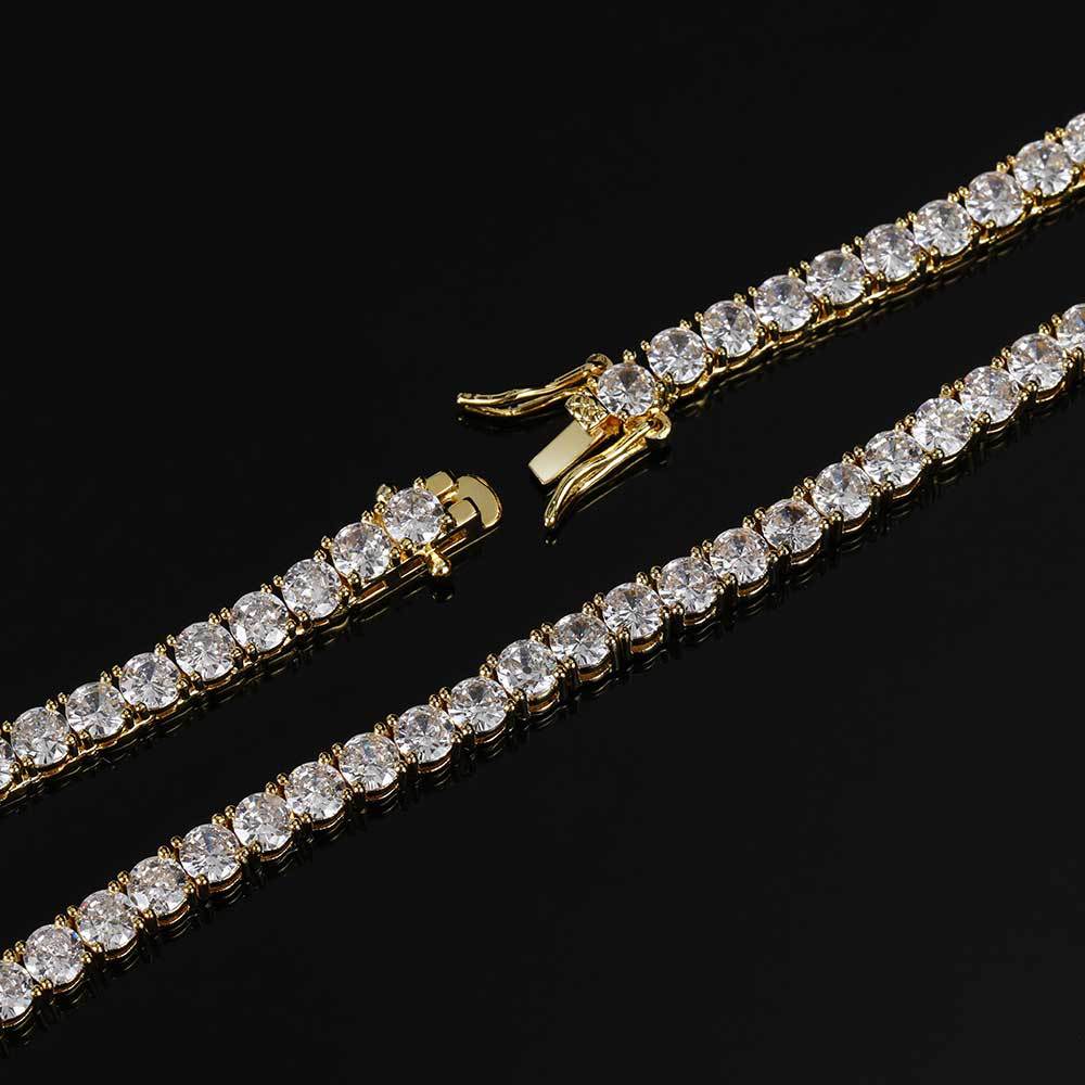 Close-up of the cubic zirconia tennis bracelet or necklace clasp, hook clasp.