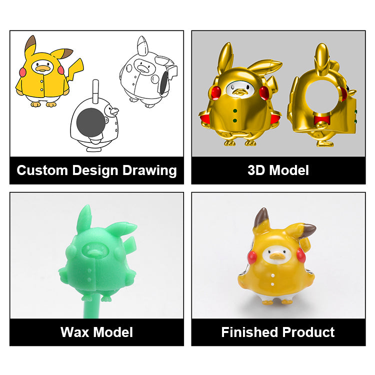 About the process of custom beading, custom design drawing, 3D model, wax model, finished product.