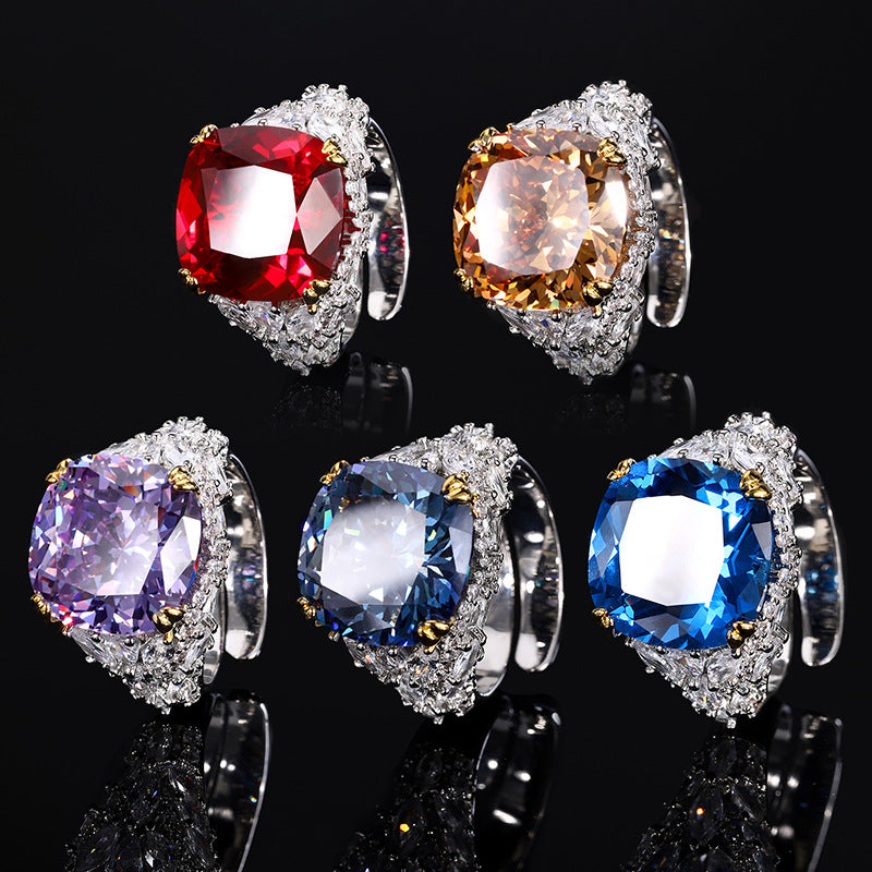 Colored Cushion Cut Zirconias Cocktail Rings