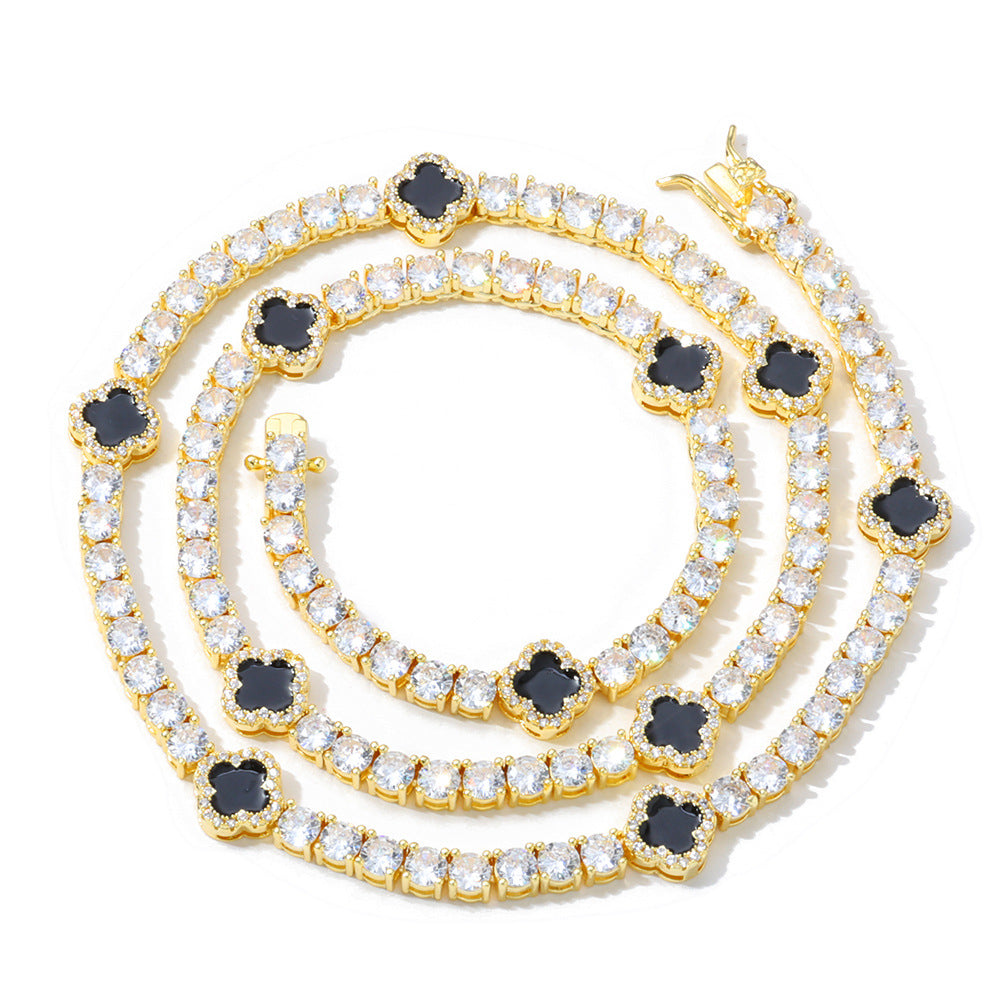 Enamel Clover Motifs Tennis Necklace