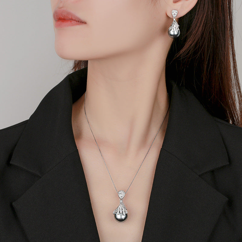 Akoya Silver-Blue Pearl Colored Gemstone Jewelry Set