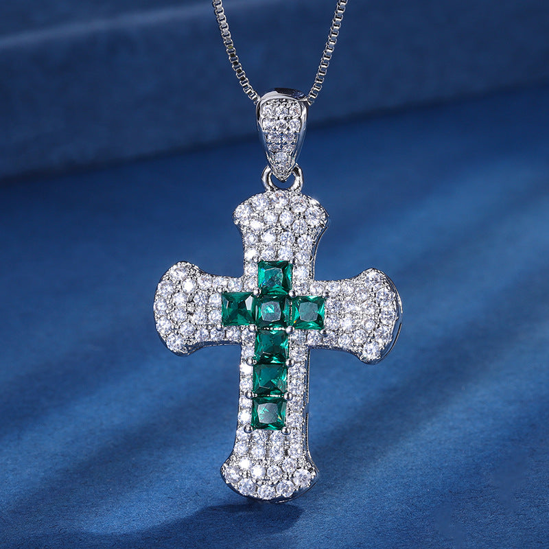 Iced Out Colored Gemstone Cross Necklace