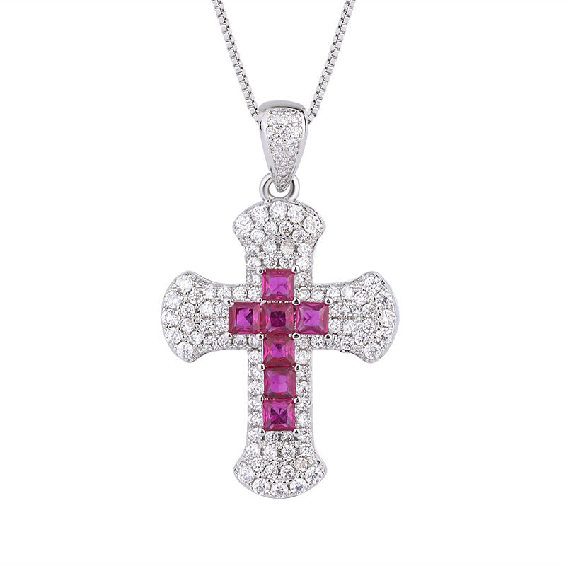 Iced Out Colored Gemstone Cross Necklace
