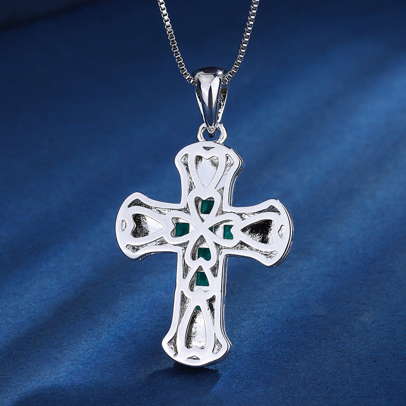 Iced Out Colored Gemstone Cross Necklace