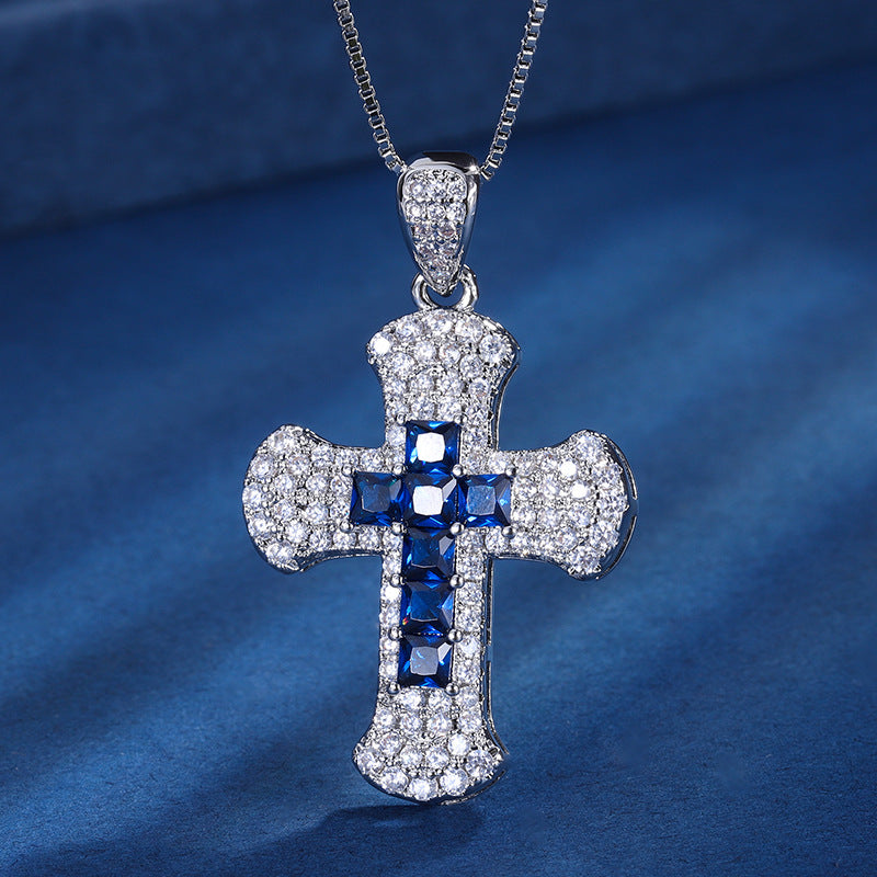 Iced Out Colored Gemstone Cross Necklace