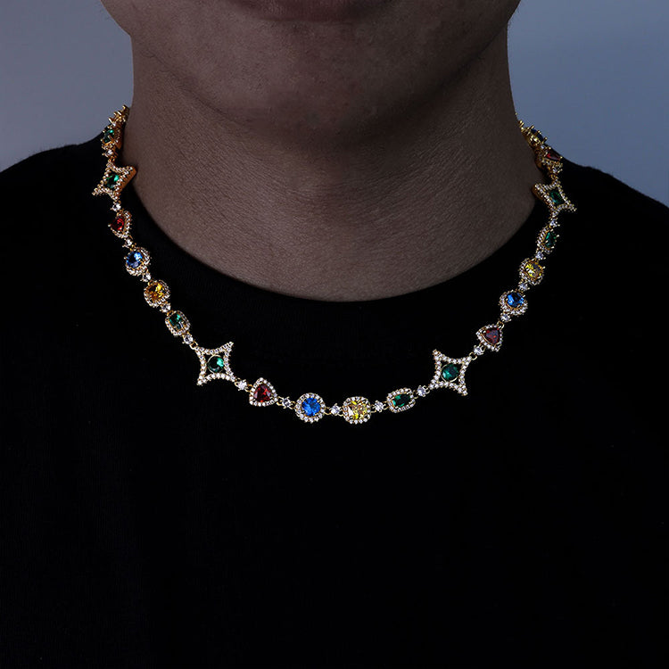 Multi Colored Gemstone Halo Motif Necklace North Star