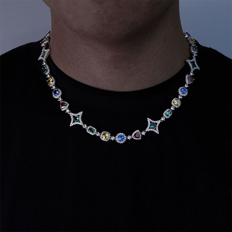 Multi Colored Gemstone Halo Motif Necklace North Star