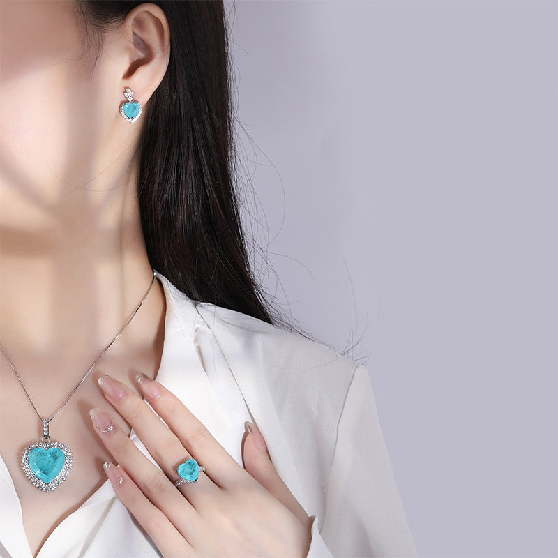 Paraíba Tourmaline Colored Heart Gemstone Jewelry Set