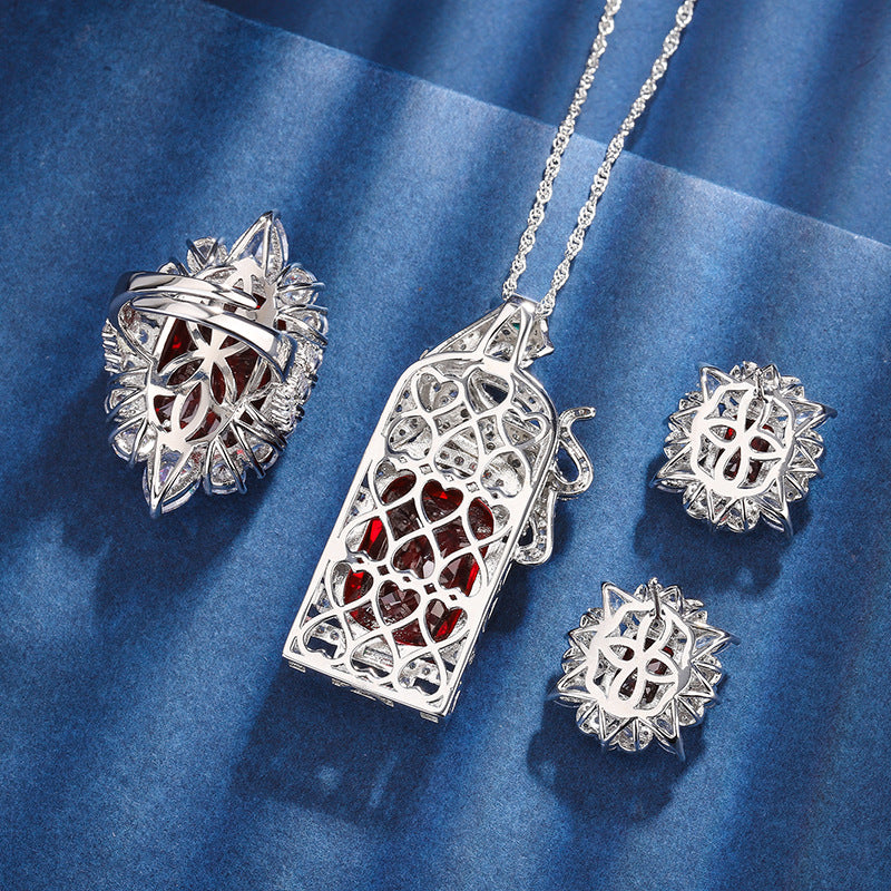 Ruby Colored Zirconia Cheetah Cocktail Jewelry Set