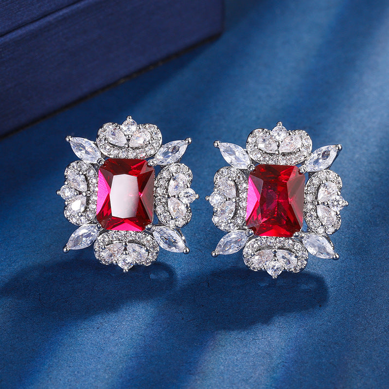 Ruby Colored Zirconia Cheetah Cocktail Jewelry Set