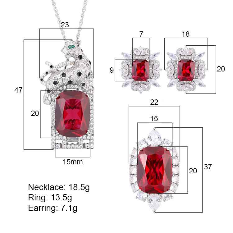 Ruby Colored Zirconia Cheetah Cocktail Jewelry Set