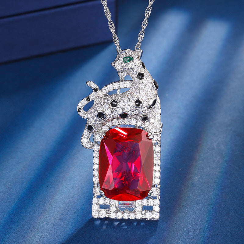 Ruby Colored Zirconia Cheetah Cocktail Jewelry Set