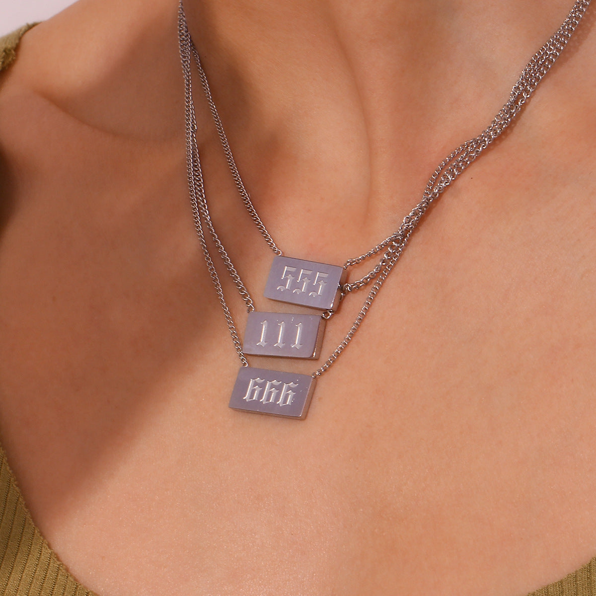 Stainless Steel Angle Number Tag Necklace