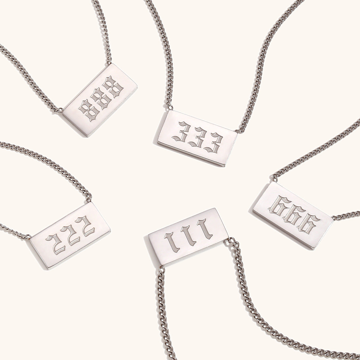 Stainless Steel Angle Number Tag Necklace