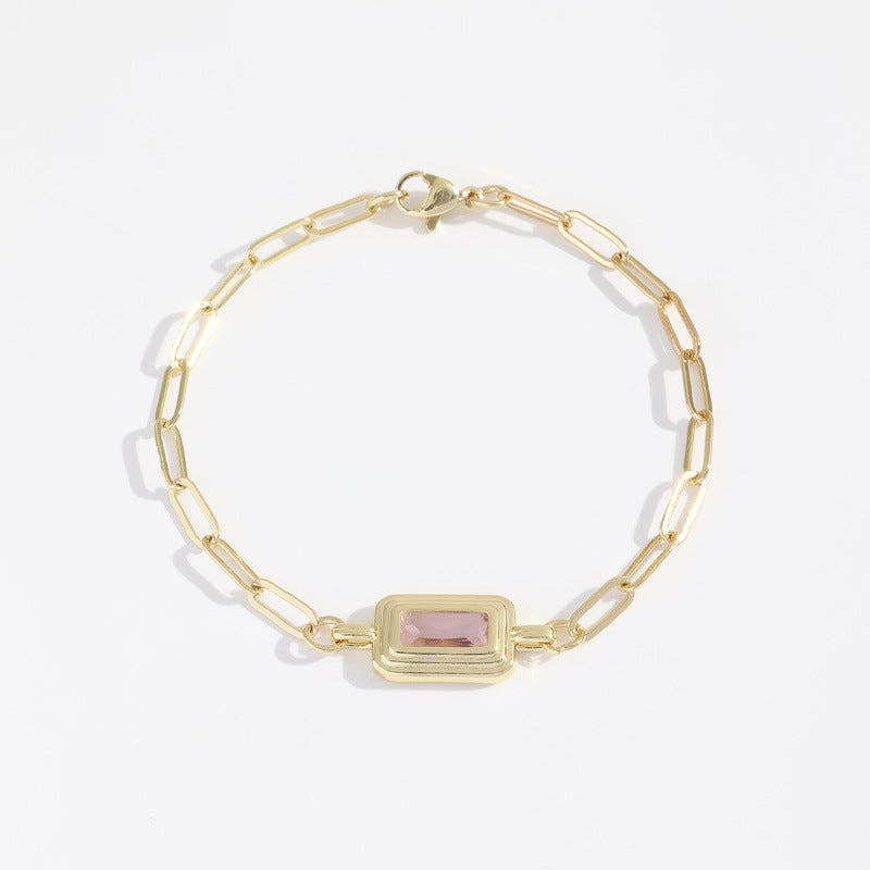 Stainless Steel Bezel Rectangle Birthstone Bracelet