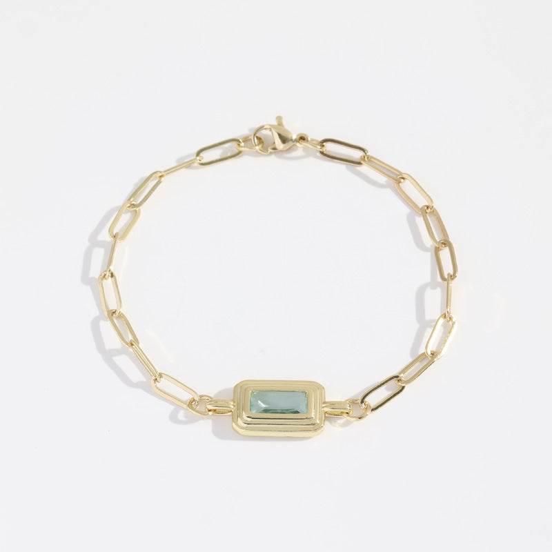 Stainless Steel Bezel Rectangle Birthstone Bracelet