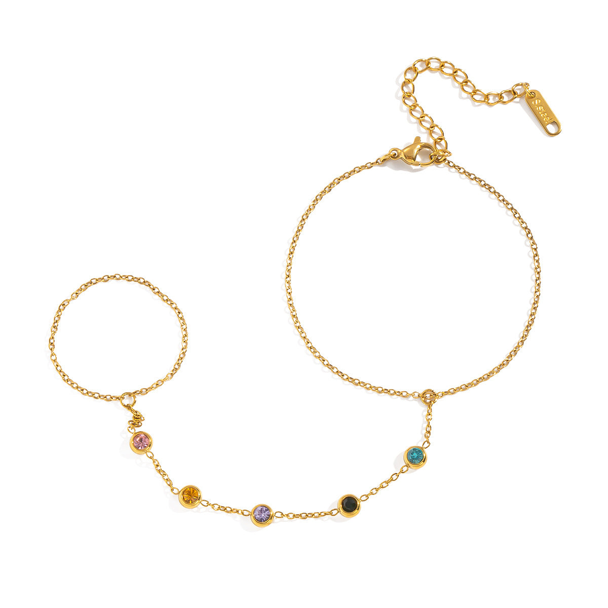Stainless Steel Colorful Zirconia Hand Chain Bracelet