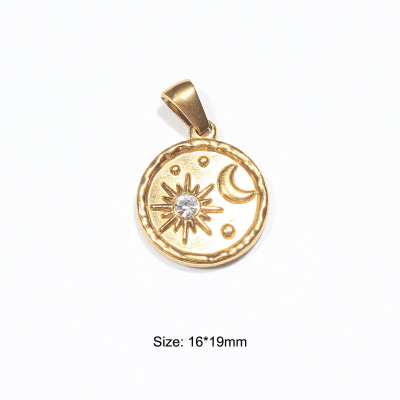 Stainless Steel Embeded Gemstone Charm Gold