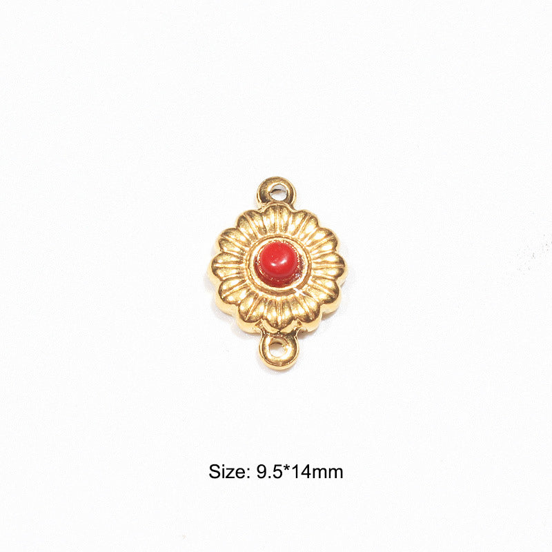 Stainless Steel Embeded Gemstone Charm Gold