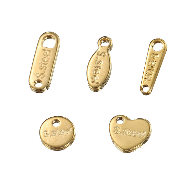 Gold plated round heart ractangular bowling trapezoid stainless steel tags
