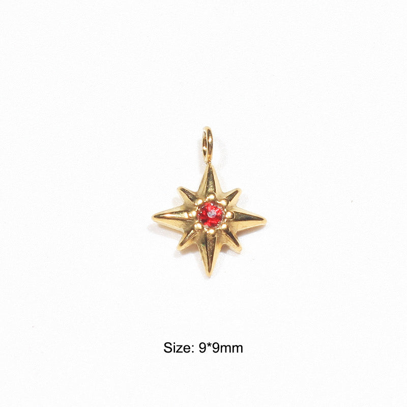 Stainless Steel Embeded Gemstone Charm Gold