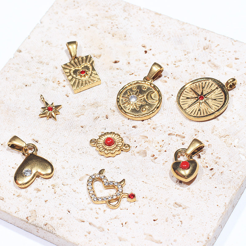 Stainless Steel Embeded Gemstone Charm Gold