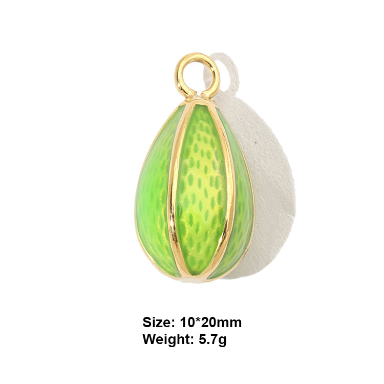 A gold plating melon design green enamel stainless steel charm