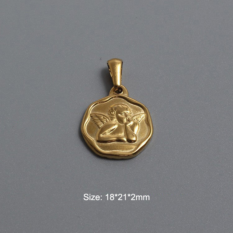 Titanium Stainless Steel Charm Gold Cupid Angels