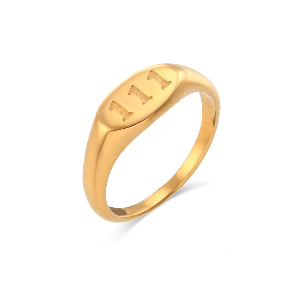 Stainless Steel Angle Number Signet Ring