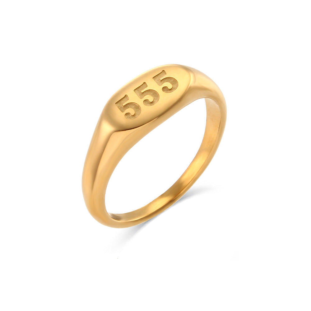 Stainless Steel Angle Number Signet Ring