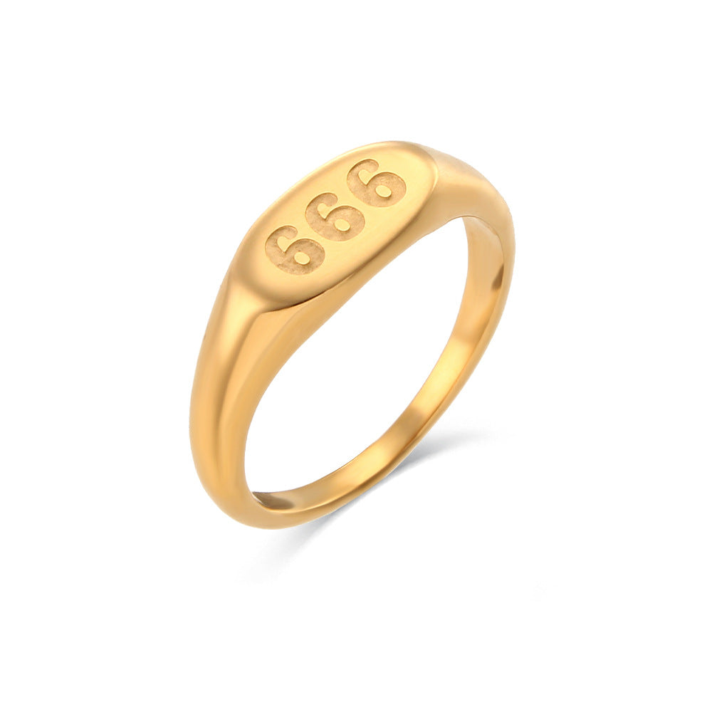 Stainless Steel Angle Number Signet Ring