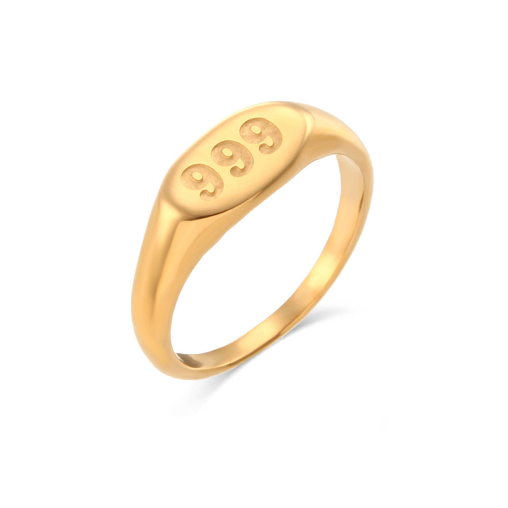 Stainless Steel Angle Number Signet Ring