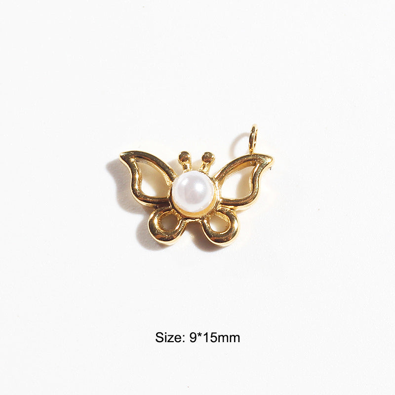 Stainless Steel Embeded Mother-Of-Pearl Charm Gold