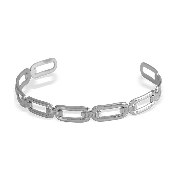 A silver plating stainless steel open bangle bracelet,design in chain link.