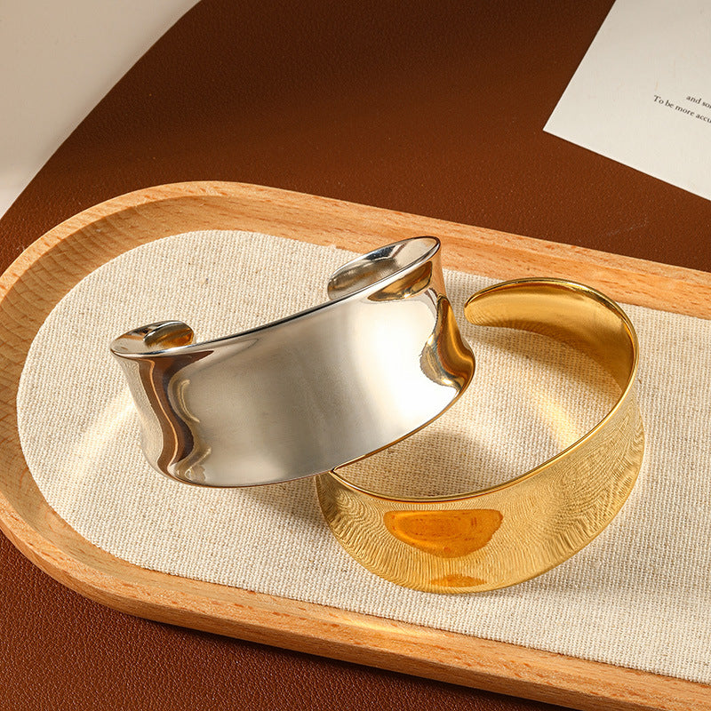Gold plating and silver plating concave surface design stainless steel bangle bracelets