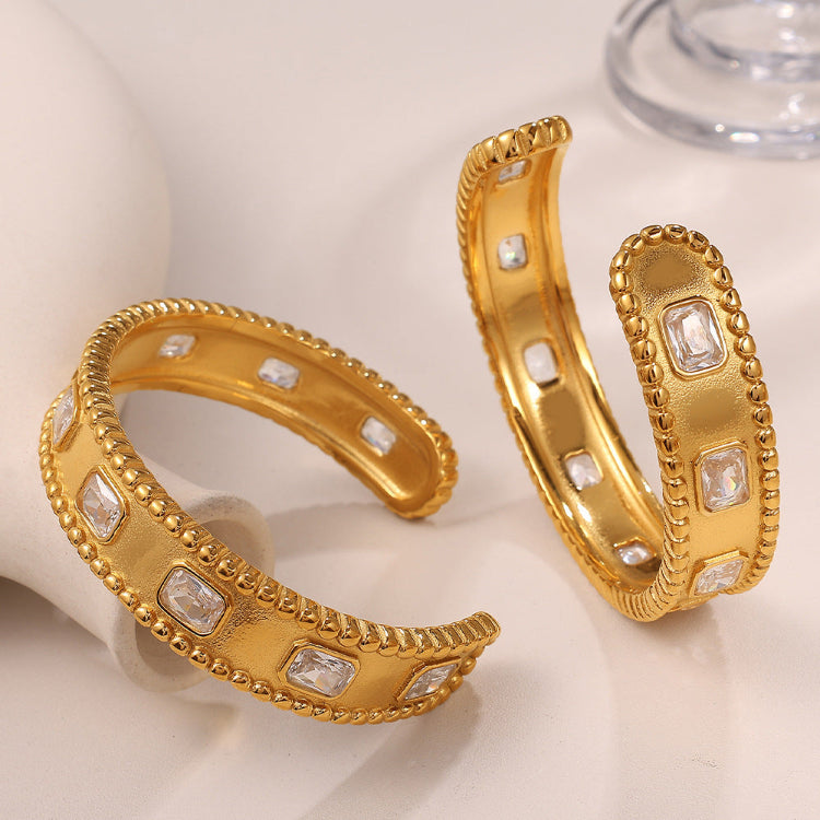 Gold plating white emeral zirconias stainless steel bangle bracelets