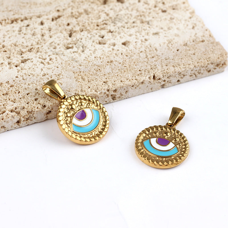 Stainless Steel Enamel Turkish Eye Charm Gold