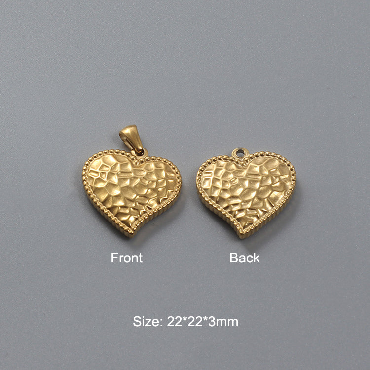 Stainless Steel Hydraulic Peach Heart Charm Gold