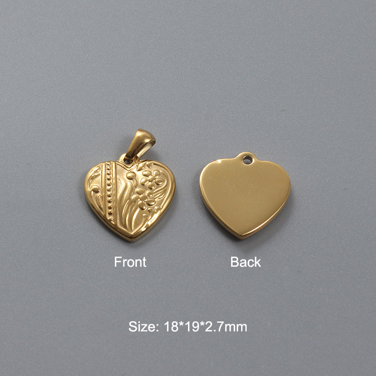 Stainless Steel Hydraulic Peach Heart Charm Gold