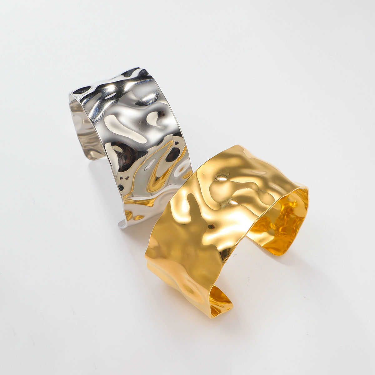 Gold plating and rhodium plating water texture design stainless steel bangle bracelets