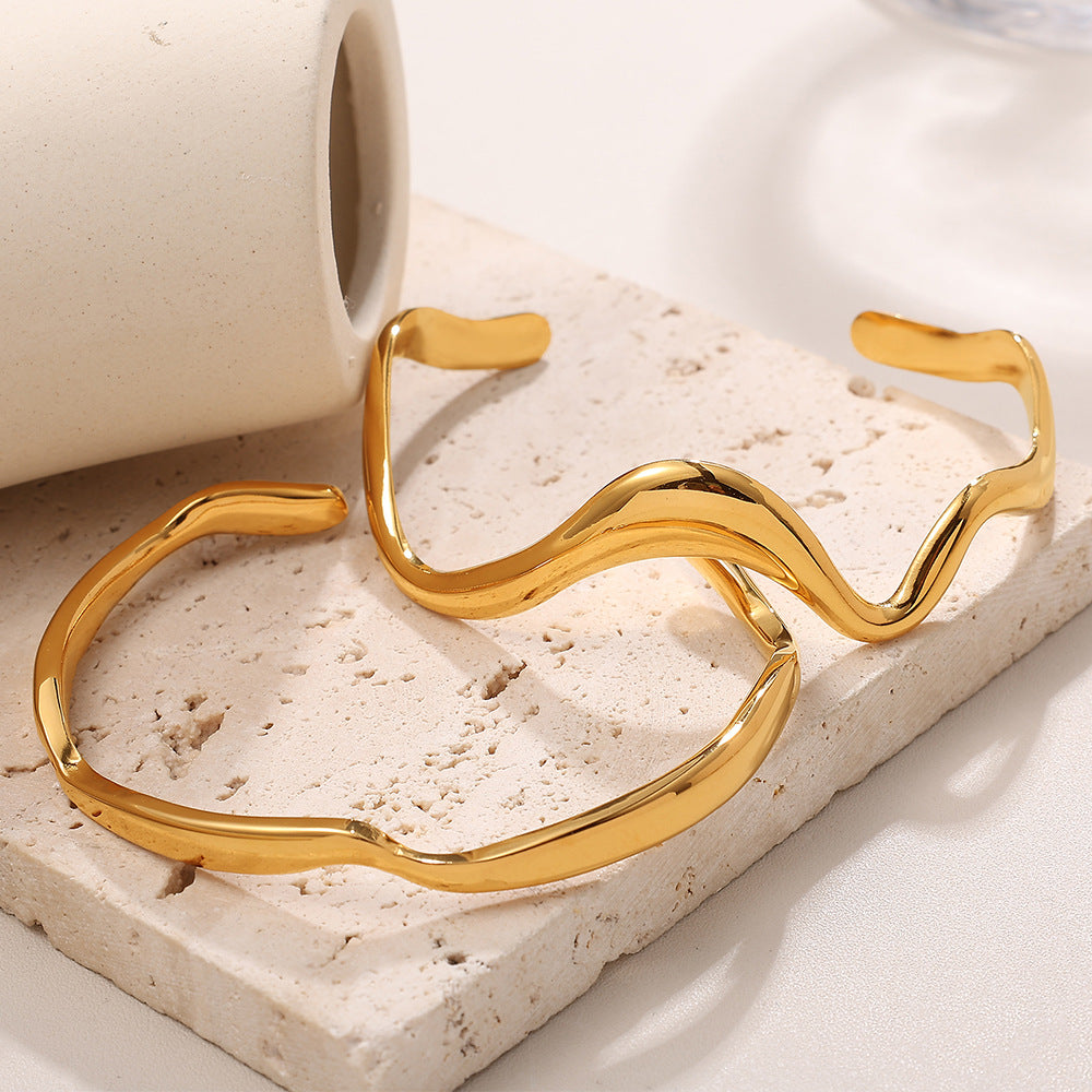 Gold plating wave design stainless steel bangle bracelets