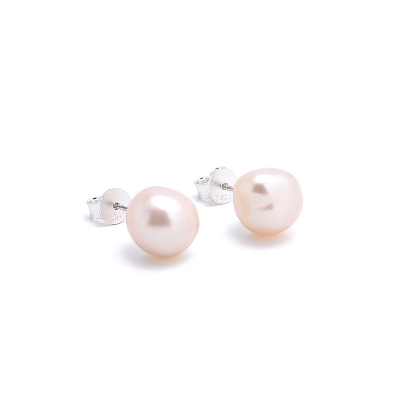 Sterling Silver Nearly Round Natural Pearl Earrings