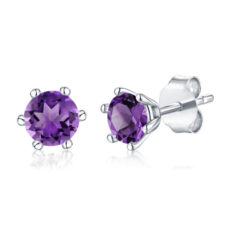 Sterling Silver Natural Gemstone Topaz Amethyst Stud Earrings
